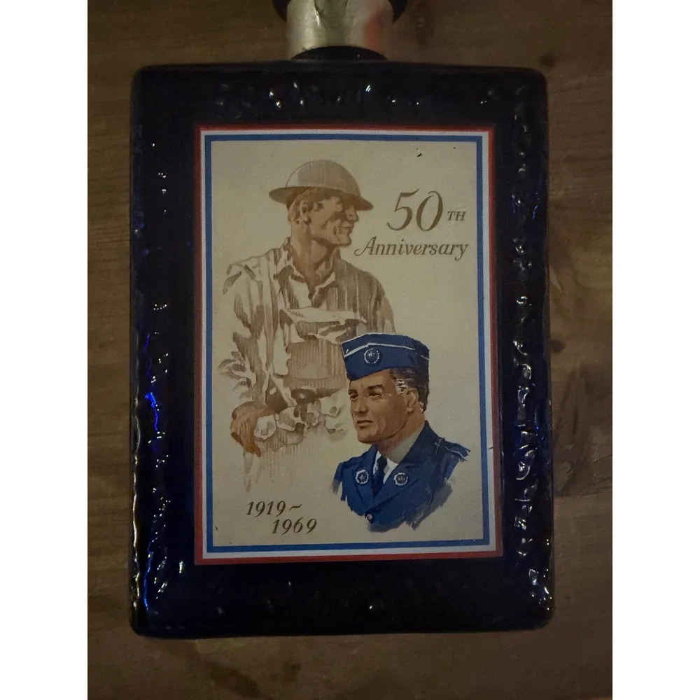 Vintage J.W. Dant American Legion 50th Anniversary Cobalt Blue Glass Decanter 19